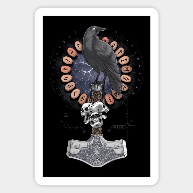 Norse Hammer Raven Sticker by underheaven